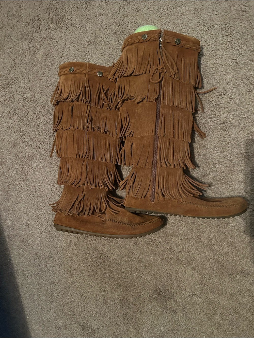 Minnetonka Brown Suede Knee-High Fringe Boots